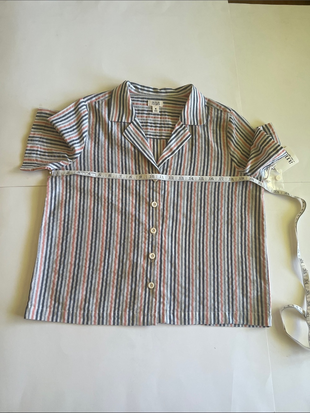 a.n.a Striped Camp Collar Button Down Shirt NWT M Cotton CoastalGrandmother - Picture 7 of 9